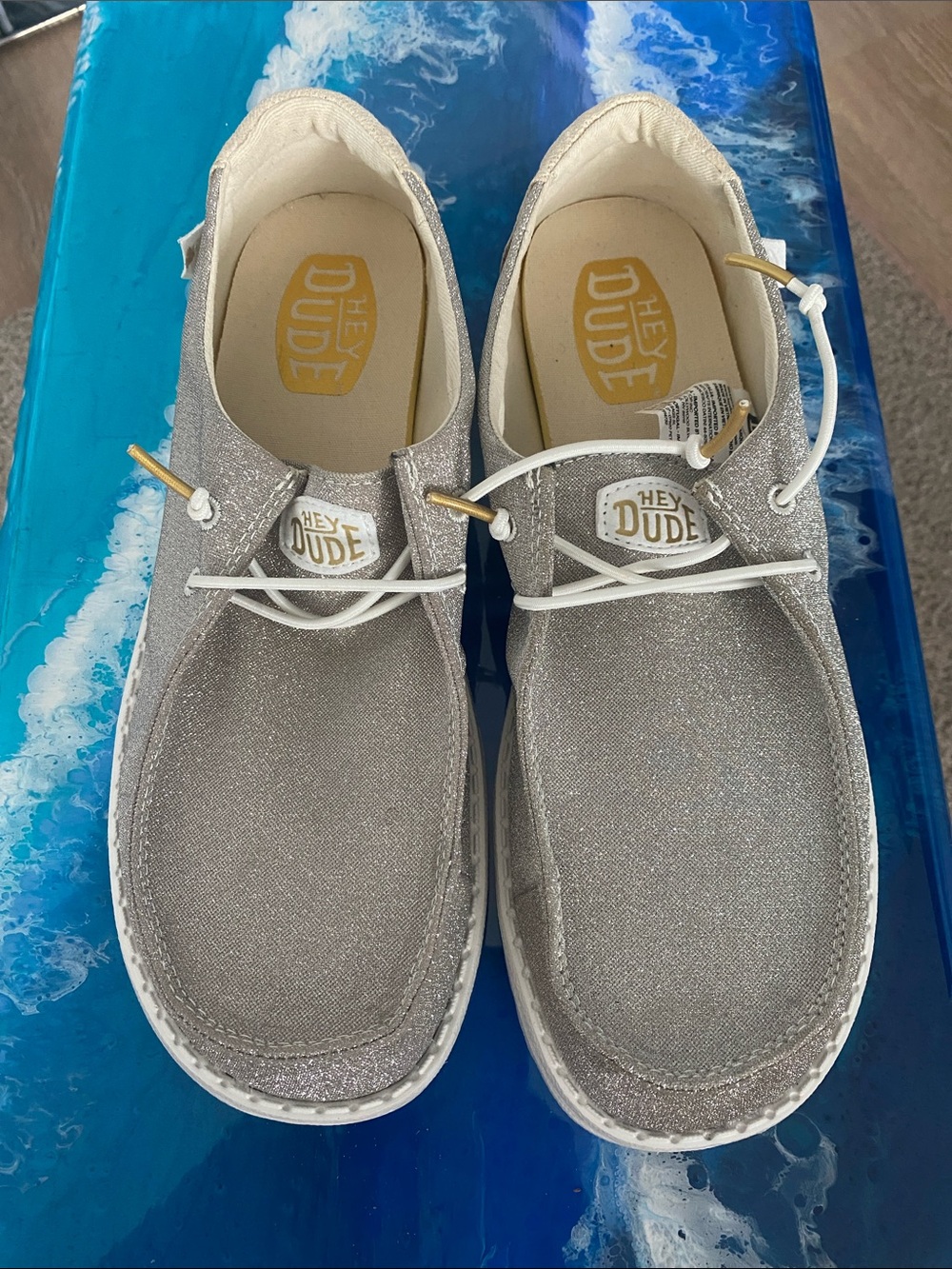 Hey Dude womens Silver Glitter Slip-On Sneakers